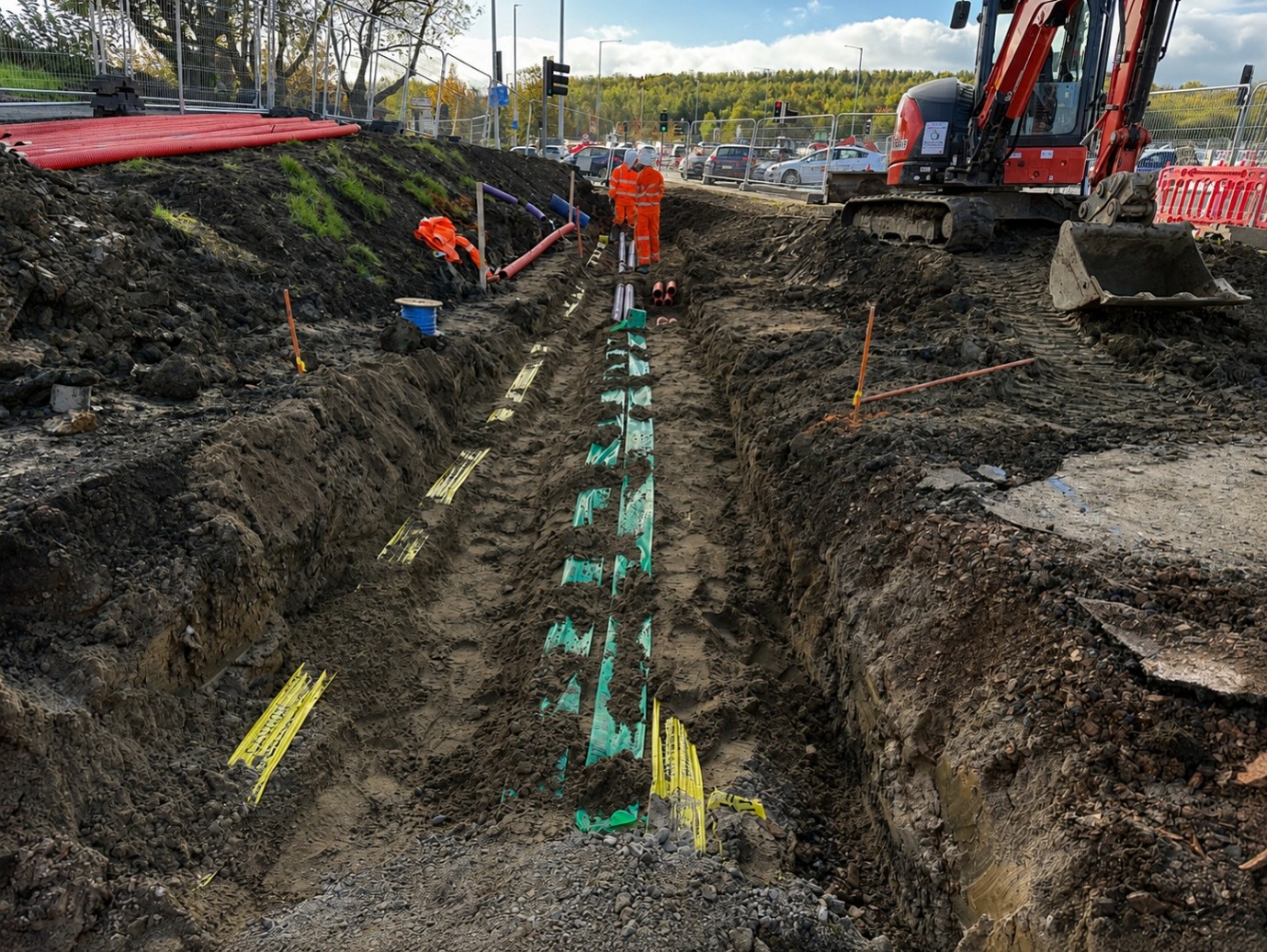Highway realignment — utility trench works