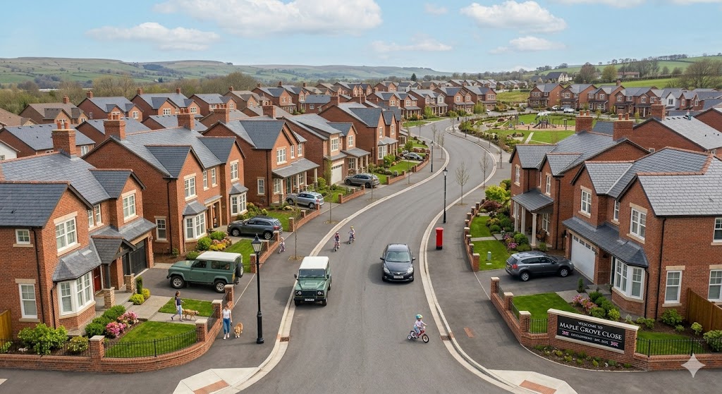 New residential development with estate roads
